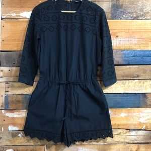 Madewell black 3/4 sleeve eyelet cotton romper 6